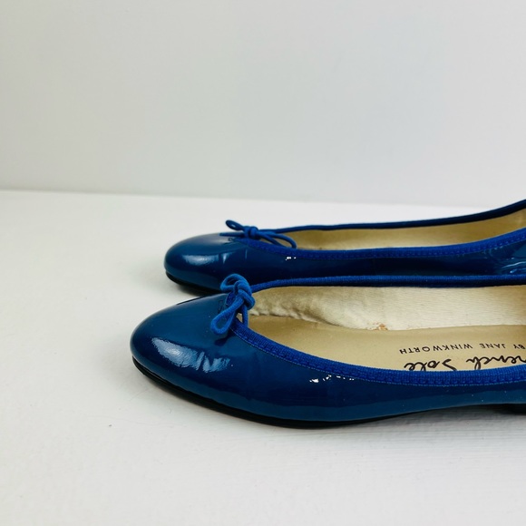 French Sole Blue Patent Leather Classic Bow Tie Ballerina Flat Pumps UK 4 - Picture 4 of 13